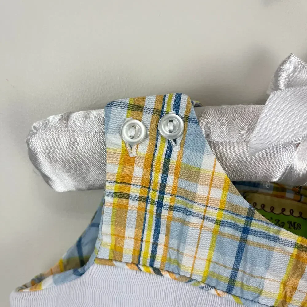 Le'ZaMe Smocked Plaid Sailboat Sunsuit Romper 6 Months